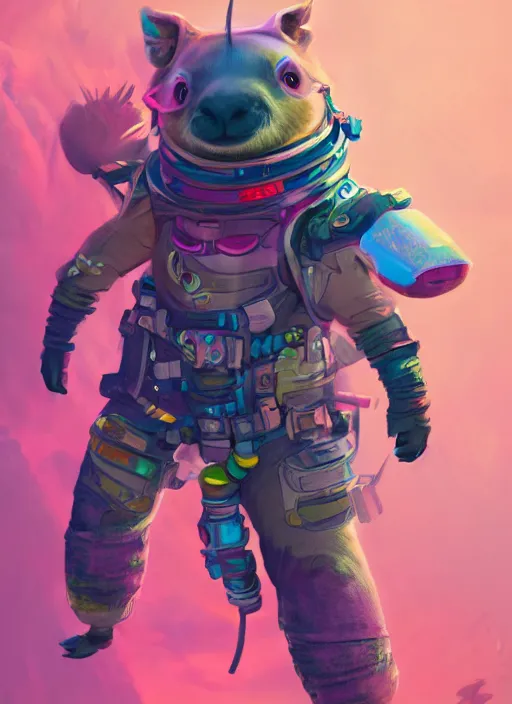Image similar to detailed full body concept art illustration colorful pastel painting of an anthropomorphic capybara space pirate in full intricate clothing, biomutant, ultra detailed, digital art, octane render, 4K