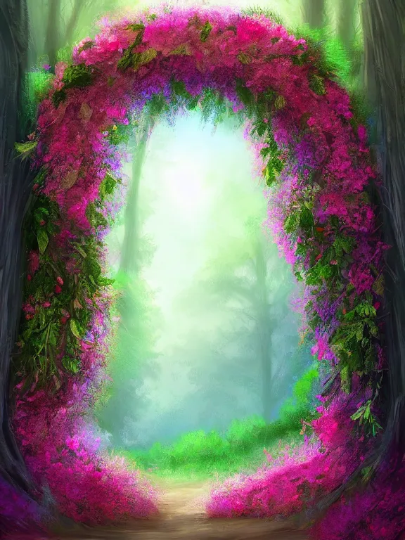 Image similar to A beautiful digital illustration painting of a floral archway in the woods , 8k resolution deviantart trending on Artstation concept art digital illustration