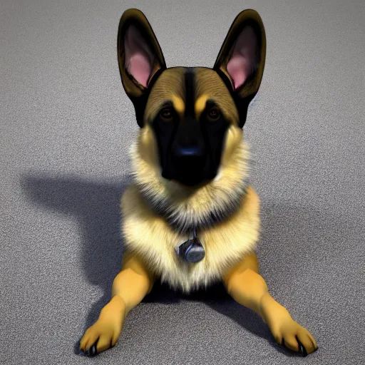 Image similar to 3 d model of german shepherd and chihuahua mixed breed dog, octane render, raytraced