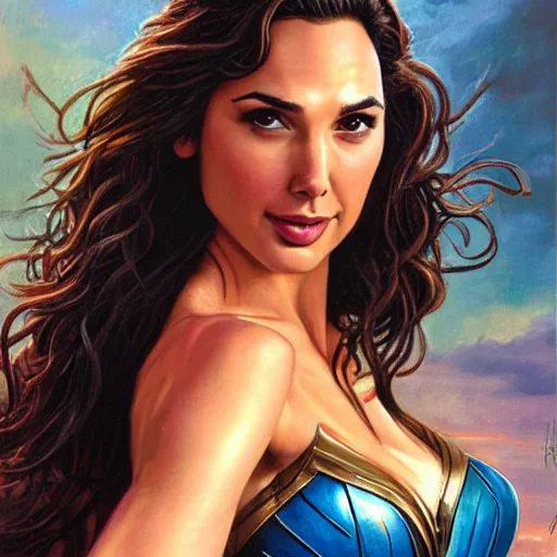 Image similar to Gal Gadot as painted by Ralph Horsley