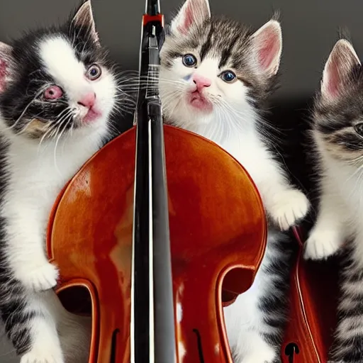 Prompt: an amazing award winning photo of kittens playing contrabass, very detailed and sharp, 4k hdr, masterpiece