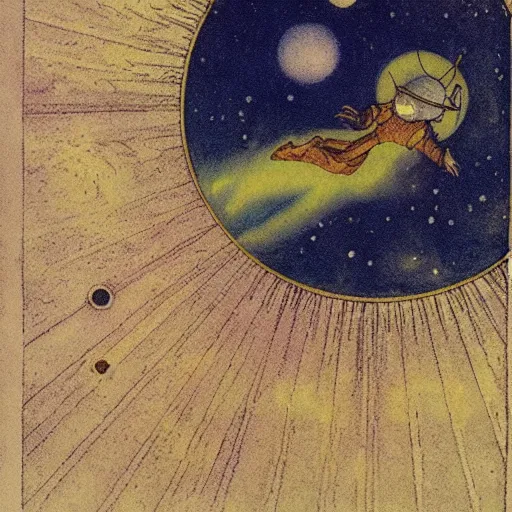 Prompt: Liminal space in outer space by Edmund Dulac