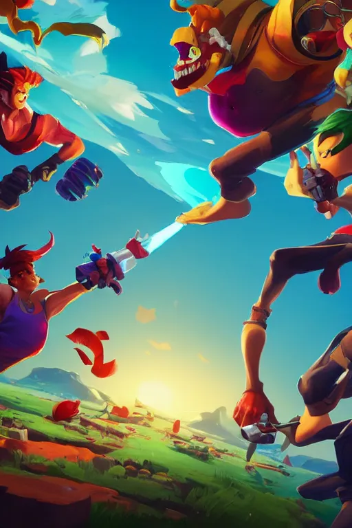 Image similar to epic fruits fighting stylized as fornite style game design fanart by concept artist gervasio canda, behance hd by jesper ejsing, by rhads, makoto shinkai and lois van baarle, ilya kuvshinov, rossdraws global illumination radiating a glowing aura global illumination ray tracing hdr render in unreal engine 5