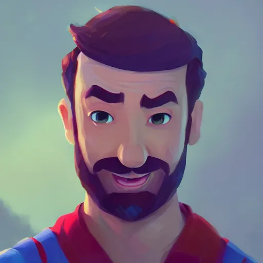 Image similar to portrait of a guy who looks like super mario, mattepainting concept blizzard pixar maya engine on stylized background splash comics global illumination lighting artstation lois van baarle, ilya kuvshinov, rossdraws