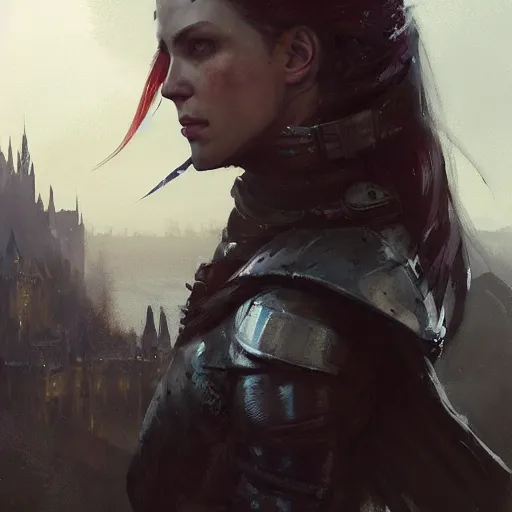 Prompt: portrait of a rogue, dungeons and dragons character, castle background, gorgeous view, realistic, high detail, digital art, painted by greg rutkowski, painted by jeremy mann, trending on artstation