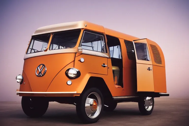 Prompt: futuristic concept citroen h van volkswagen, ektachrome photograph, volumetric lighting, f 8 aperture, cinematic eastman 5 3 8 4 film