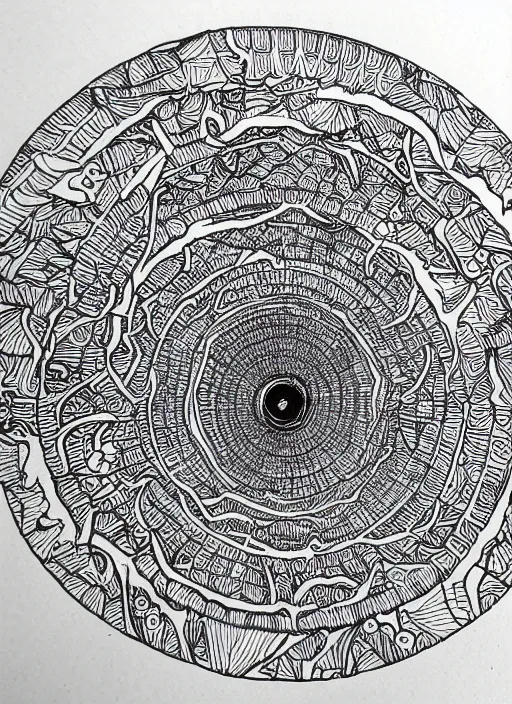 Prompt: a micron pen drawing of a wormhole, intricate