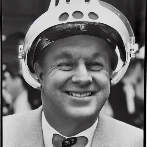 Prompt: president elect wearing a ham helmet, detailed, 1 9 5 0 s press photo