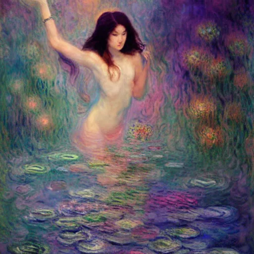Prompt: ! dream the oracle of waters by ross tran and claude monet, oil on canvas