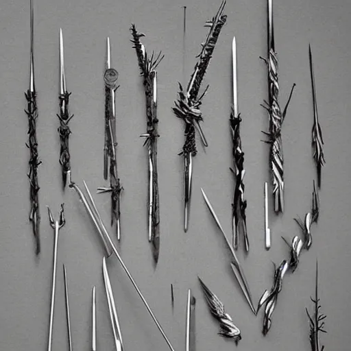 Prompt: spikes, pins, needles, thorns, nails, skewers, spear, harpoon, knife