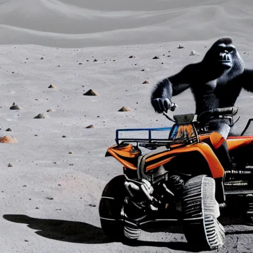 Image similar to photo of gorilla riding an atv on the moon