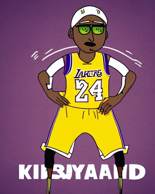 Prompt: kobe bryant in the style of justin roiland, cinematic lighting, style of rick & morty, photographic, photography. by justin roiland