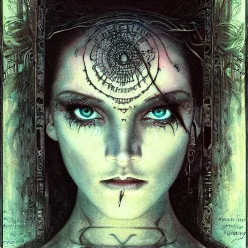 Prompt: Extreamly beautiful Eyes, Luis Royo, tattooed face, Hypnotic Eyes, Emotional Eyes, by Annie Swynnerton and Nicholas Roerich and jean delville, glowing paper lanterns, strong dramatic cinematic lighting , ornate tiled architecture, lost civilizations, smooth, sharp focus, extremely detailed