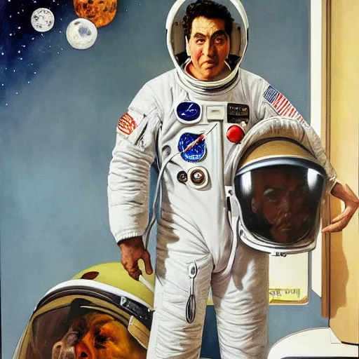 Prompt: kramer from seinfeld as an astronaut, artistic oil painting norman rockwell