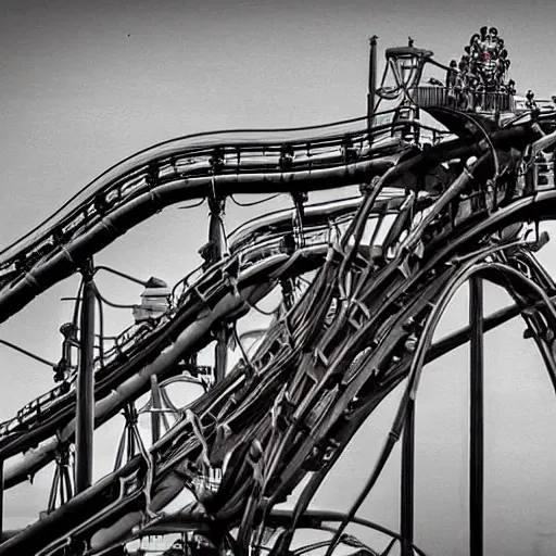 Image similar to death enjoying riding a roller coaster, coney island, digital photography, highly detailed,