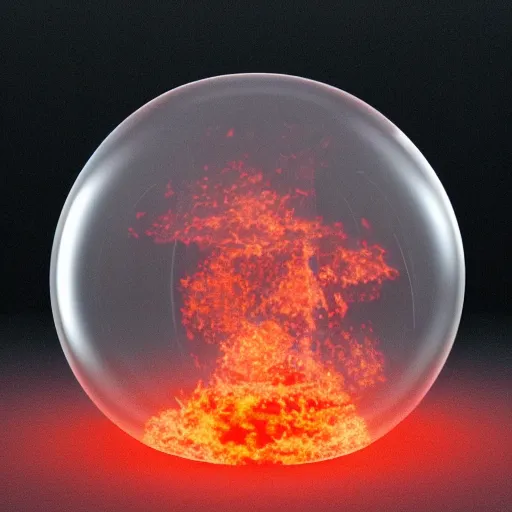 Prompt: fire and haze inside a transparent sphere, vray