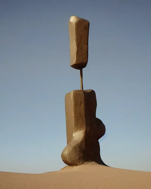 Image similar to surrealist pagan monument in the desert, strange surrealism, clean