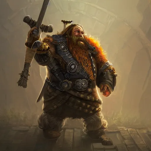 Image similar to a detailed portrait painting of the dwarf bardin goreksson, from vermintide 2 video game, holding a shield and hammer, iron breaker, steampunk engineer, artstation, 8 k, fantasy