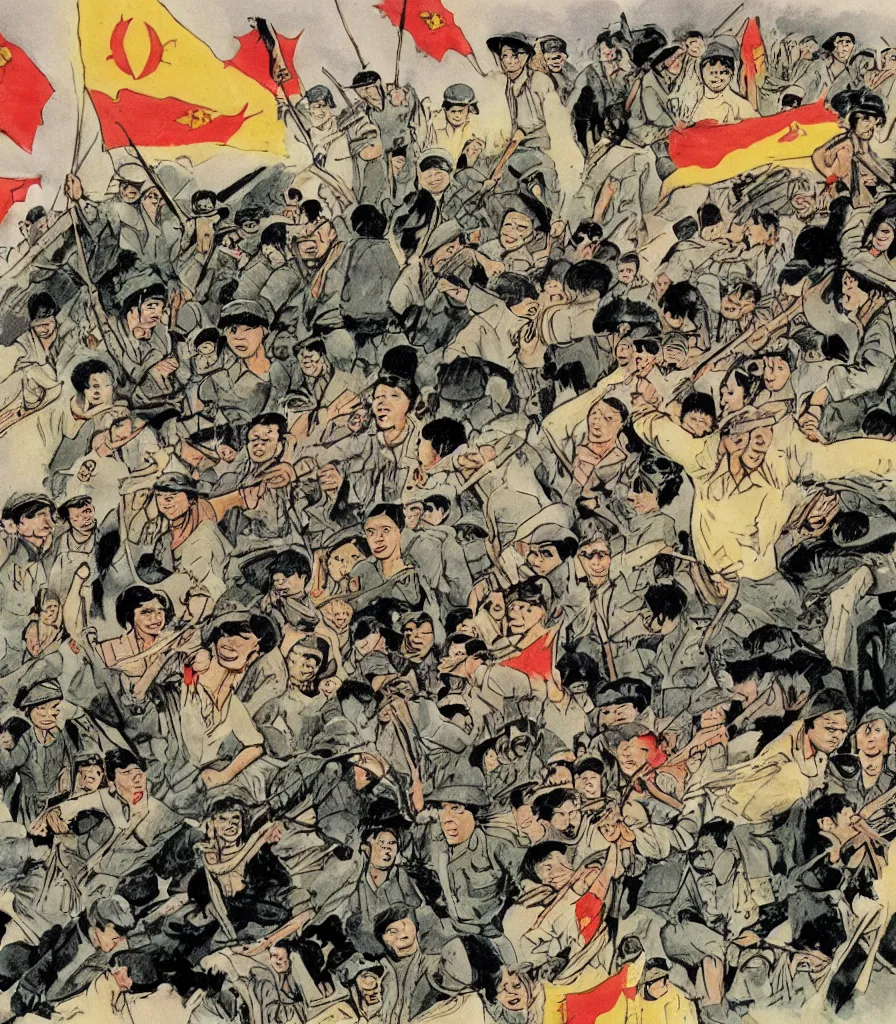 Image similar to fall of saigon vietnam war in the style of maurice sendak