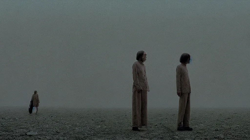 Image similar to we die every day, film still from the movie directed by Wes Anderson with art direction by Zdzisław Beksiński, wide lens