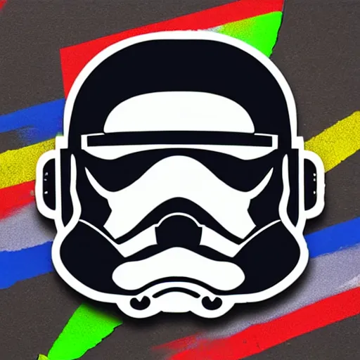 Image similar to svg sticker of a Pop-Wonder Storm-Trooper-Mandolorian-Helmet-Head-Hero-Villain at a rave, spinning records, giant headphones rocking out, wearing headphones, huge speakers, dancing, rave, DJ, spinning records, digital art, amazing composition, rule-of-thirds, award-winning, trending on artstation, featured on deviantart