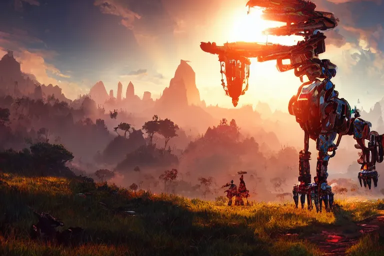 Image similar to tideripper machine mecanical creature robot of horizon forbidden west horizon zero dawn radiating a glowing aura global illumination ray tracing hdr fanart arstation by ian pesty and alena aenami artworks in 4 k