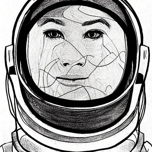 Image similar to portrait of an astronaut, mcu, drawn with a single line, line drawing, art, minimalist, continuous line drawing, sakura pigma micron,