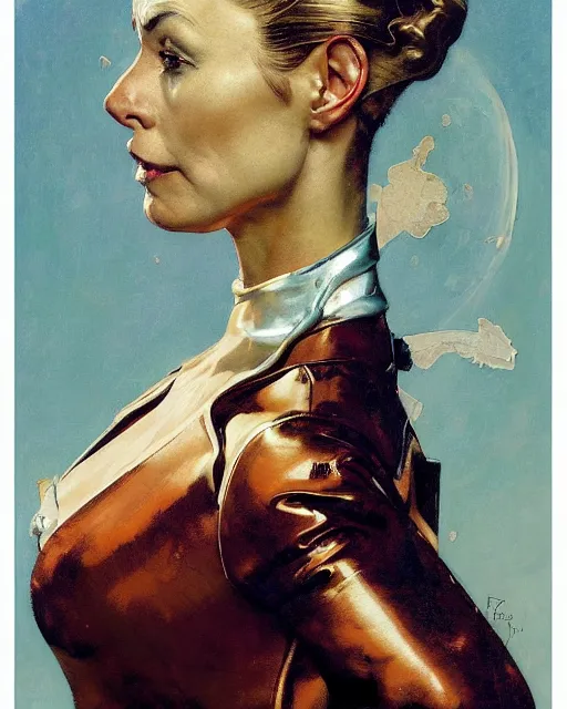 Image similar to head portrait of elegant striking mature space woman, dynamic, by norman rockwell, roberto ferri, daniel gerhartz, edd cartier, jack kirby, howard v brown, ruan jia, tom lovell, frank r paul, dean cornwell, astounding stories, amazing, fantasy, other worlds