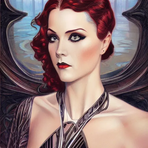 Prompt: a streamline moderne, ( art nouveau ), portrait in the style of charlie bowater, and in the style of donato giancola, and in the style of charles dulac. intelligent, beautiful eyes. symmetry, ultrasharp focus, dramatic lighting, semirealism, intricate symmetrical ultrafine background detail.