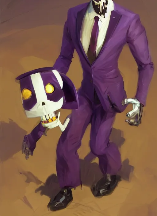 Image similar to papyrus undertale wearing a dark purple suit, elegant, dynamic, digital painting, concept art, smooth, sharp focus, illustration, by ruan jia and mandy jurgens and artgerm and william - adolphe bouguerea