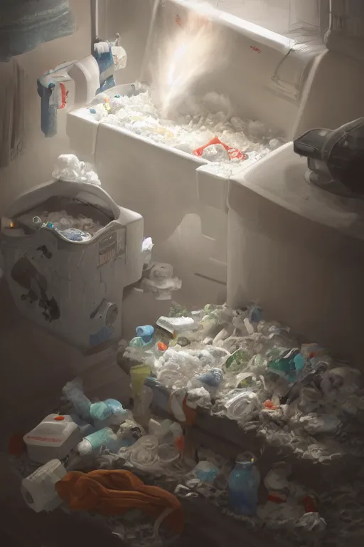 Prompt: Diaper Disposal Machine, Overflowing, digital art, fantasy, trending on artstation, professional illustration, cgsociety, ultra detailed, volumetric lighting