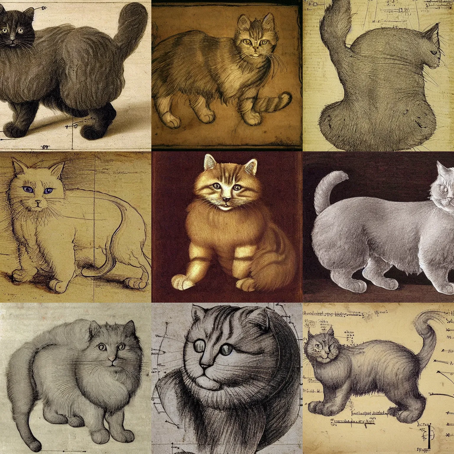 Prompt: anatomy diagram of a very very very fluffy cat, by Leonardo da Vinci, very detailed, historical,