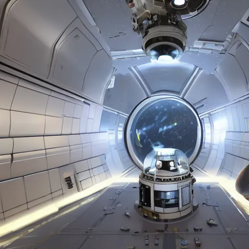 Image similar to photorealism of room of a spacecraft hyper realistic sci - fi realistic, unreal engine cinematic lighting,