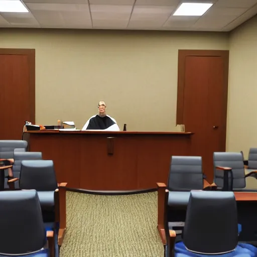 Image similar to jerma 9 8 5, still image of jerma 9 8 5 on trial, courtroom photo, courtroom interior background,