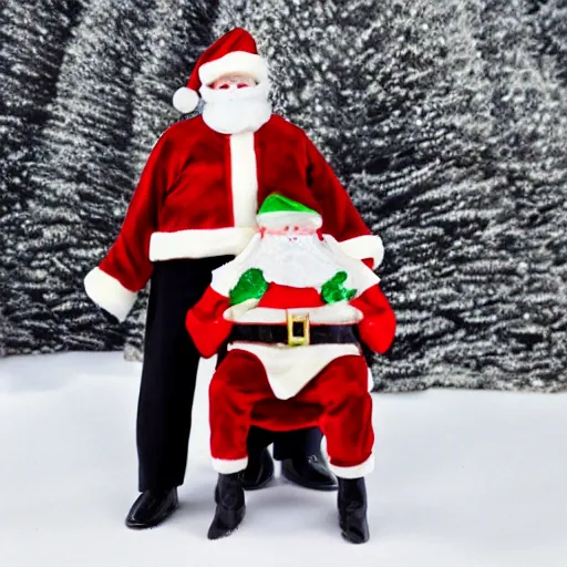 Image similar to A small Santa with a smaller mall santa on his lap