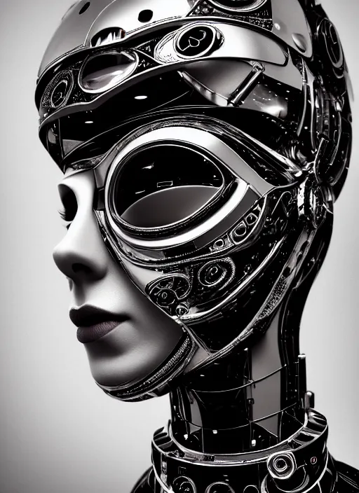 Image similar to a beautiful young female futuristic robot profile face photo, daguerrotype, closeup - view, f / 2. 8, low contrast, 1 6 k, beautiful lighting, reflective, insanely detailed and intricate, hypermaximalist, elegant, ornate, hyper realistic, super detailed, surreal dreamy poetic