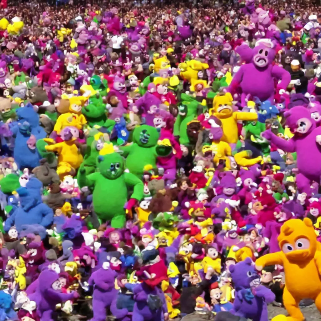 Prompt: Teletubby mosh pit