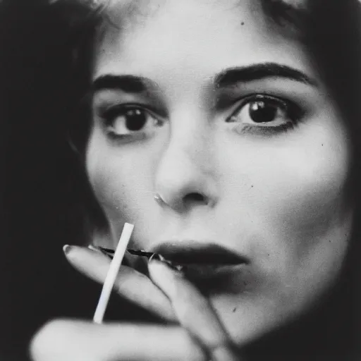 Image similar to Close-up portrait photo of woman smoking a cigarette, retro, kodak film photo