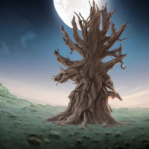 Prompt: giant tree on the moon, artstation, detailed, digital art