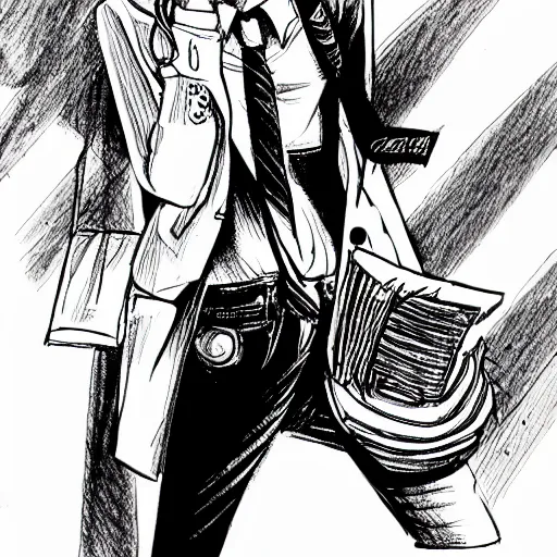 Image similar to a girl wearing a business and a red necktie, in the style of chainsaw man, black and white, anime art, hd, detailed drawing
