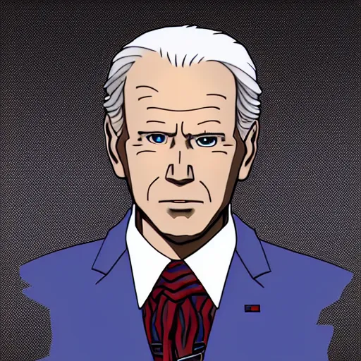 Image similar to anime Joe Biden with glowing eyes as a 3D render