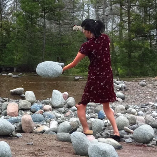 Image similar to morbid woman throwing rocks action sequence