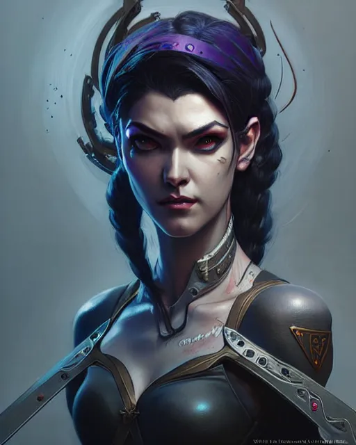 Prompt: widowmaker from overwatch, character portrait, concept art, intricate details, highly detailed by greg rutkowski, michael whelan and gustave dore