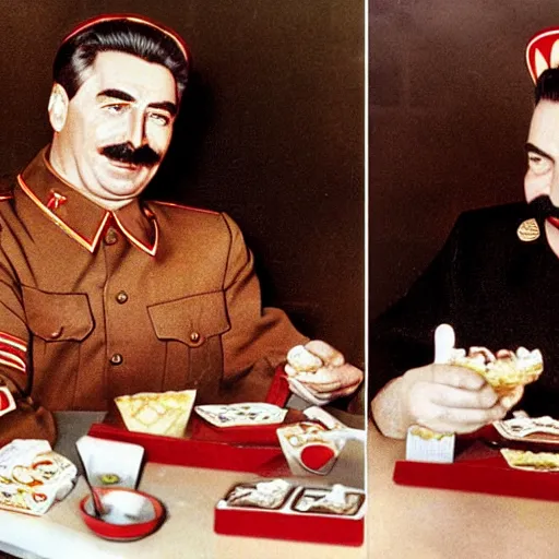 Image similar to joseph stalin enjoying a happy meal at mcdonald's