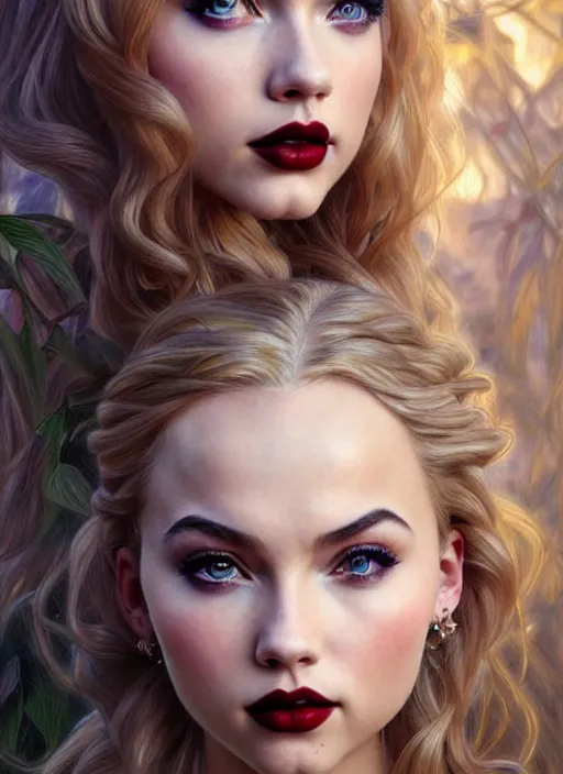 Image similar to ultra realistic illustration, a stunningly beautiful greek gothic goddess of chaos played by jordyn jones and dove cameron and margot robbie and taylor swift and megan fox, intricate, elegant, highly detailed, digital painting, artstation, concept art, smooth, sharp focus, illustration, art by artgerm and greg rutkowski and alphonse mucha