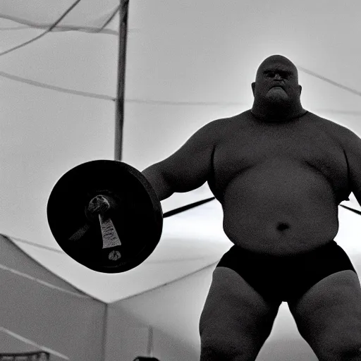 Prompt: slender man competing in the world's strongest man competition, 4 k, hyper realistic photo
