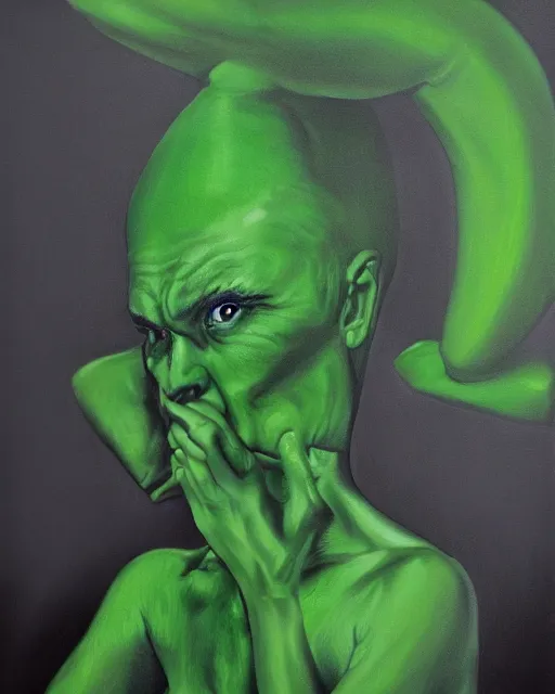 Image similar to green sad devil by peter andrew, hyperrealism