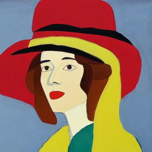 Prompt: woman with hat, by Alex Katz, colorful