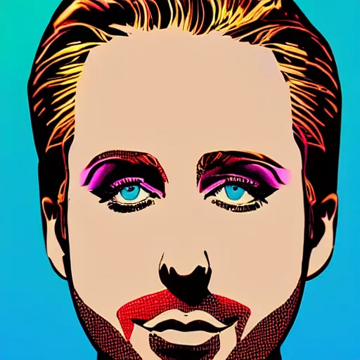 Prompt: pop art pin - up by ryan gosling