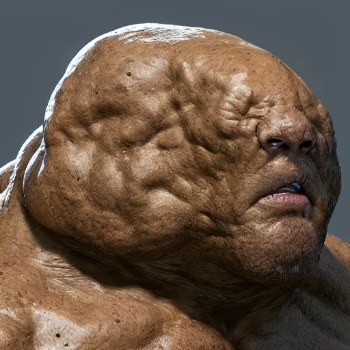 Image similar to dwayne johnson is a boulder rock made of stone, the thing for fantastic 4, octane render, 8 k cinematic still, highly detailed, sculpted in zbrush, textured in substance, featured on artstation